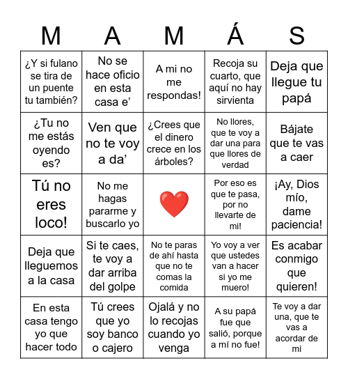 Dia de las Madres Bingo Card