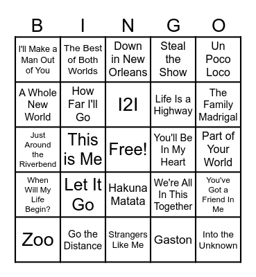 Disney Bingo Card