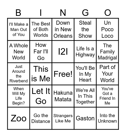 Disney Bingo Card