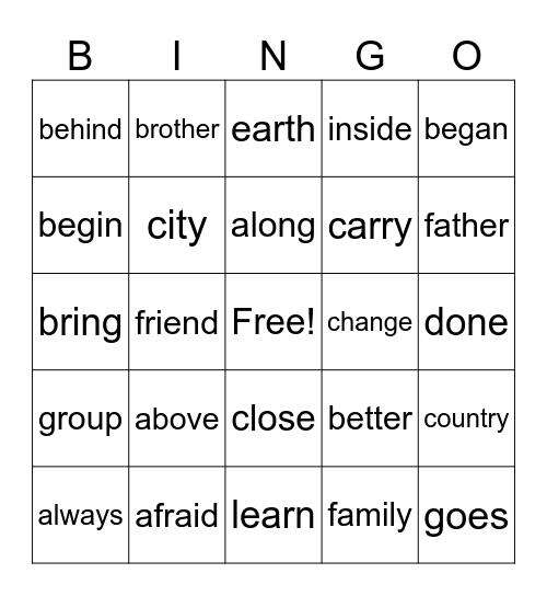 SIGHT WORDS Bingo Card