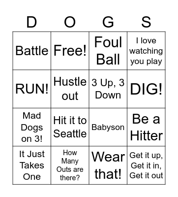 Mad Dog Baseball Bingo Card