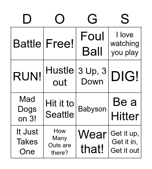 Mad Dog Baseball Bingo Card