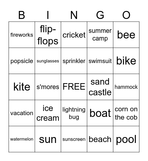 Summer Inferences Bingo Card