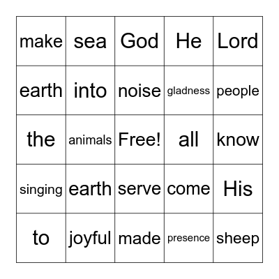 Psalm 100:1-3 Bingo Card