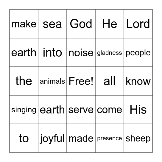 Psalm 100:1-3 Bingo Card