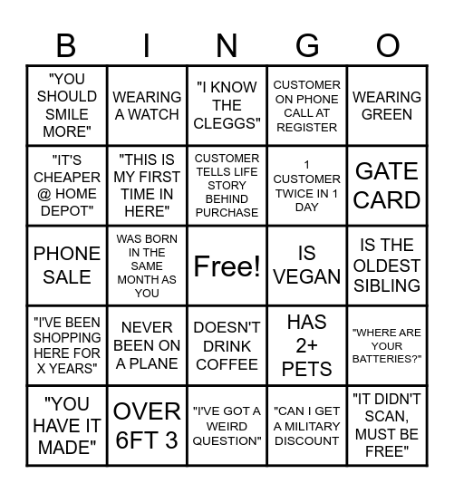 CASHIER BINGO Card