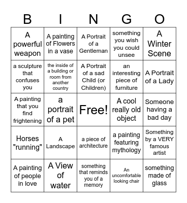 Art Museum Bingo Card