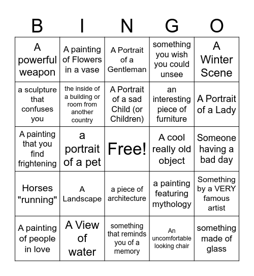 Art Museum Bingo Card