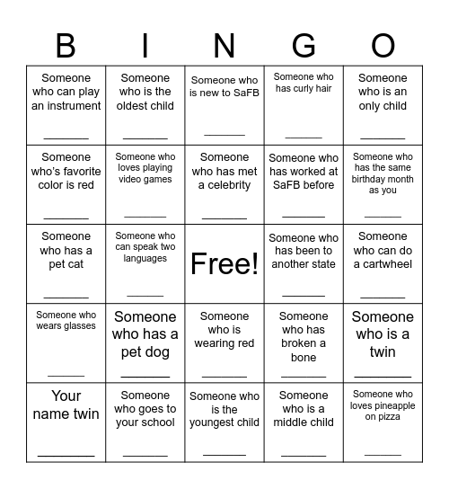 HUMAN BINGO SUMMER CAMP EDITION Bingo Card