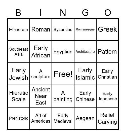 Art History Bingo Card
