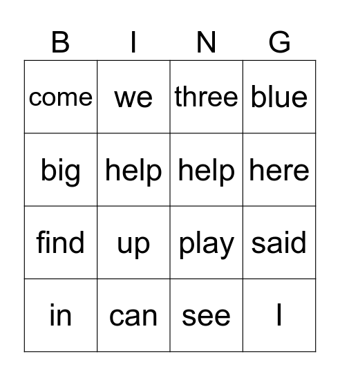 Sight Word BINGO! Bingo Card