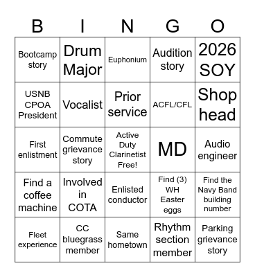 USNB ALUMNI (Instructions: Interact with an active duty member) Bingo Card