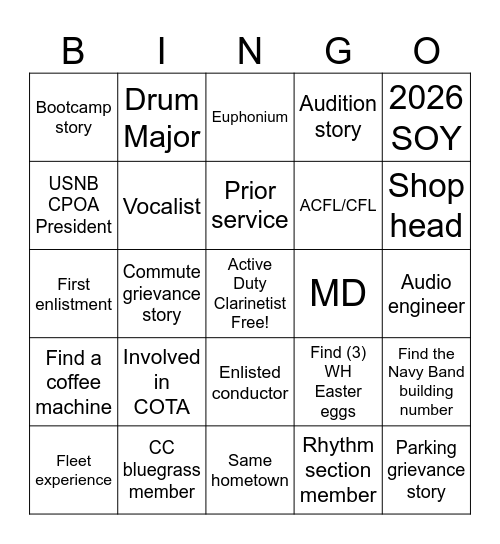 USNB ALUMNI (Instructions: Interact with an active duty member) Bingo Card