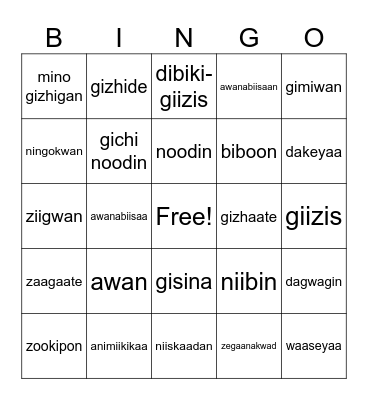 weather Bingo Card