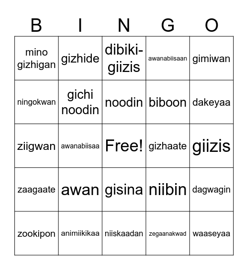 weather Bingo Card