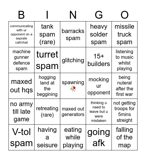war command goofy ahh bingo Card
