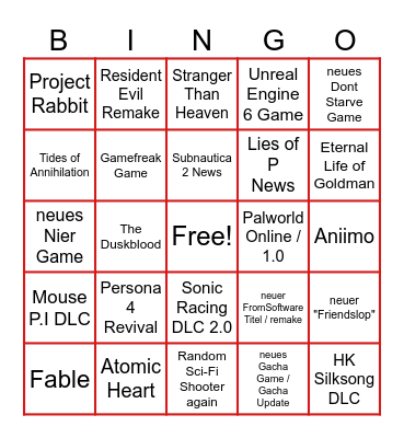 Summer Game Fest 2026 Prediction Bingo Card
