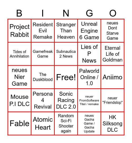 Summer Game Fest 2026 Prediction Bingo Card