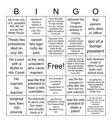 presidents!!! Bingo Card