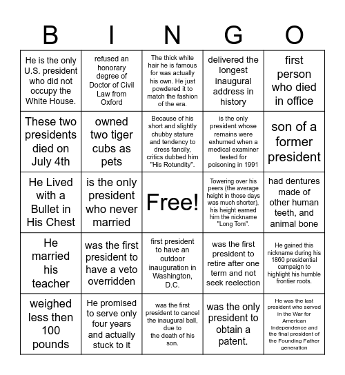 presidents!!! Bingo Card