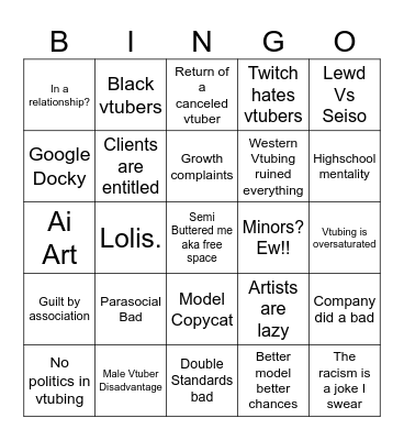 Vtuber Drama Bingo Card