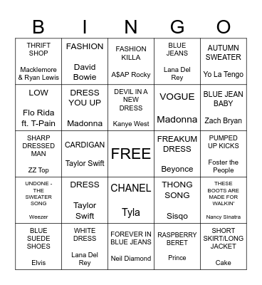 Passion for Fashion Bingo Card