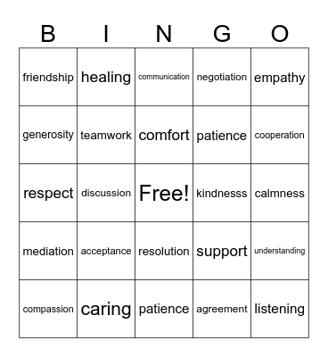 Compassion & Conflict Resolution Bingo Card