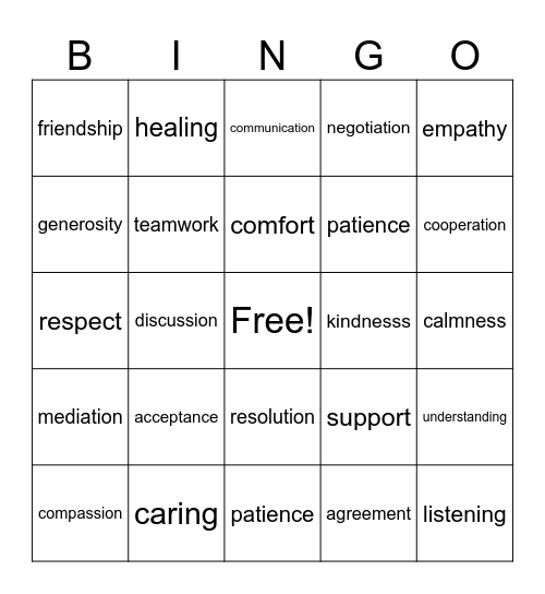 Compassion & Conflict Resolution Bingo Card
