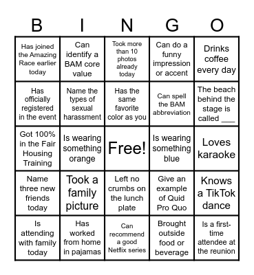 BAMILY REUNION 2026 Bingo Card