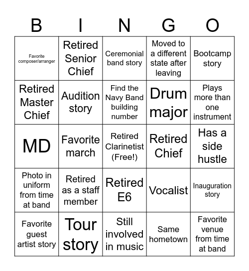 USNB ACTIVE DUTY (Instructions: Interact with an alumni member) Bingo Card
