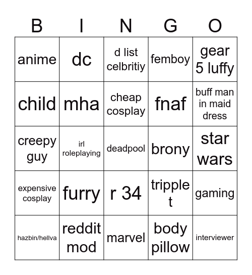 comic con BINGO Card