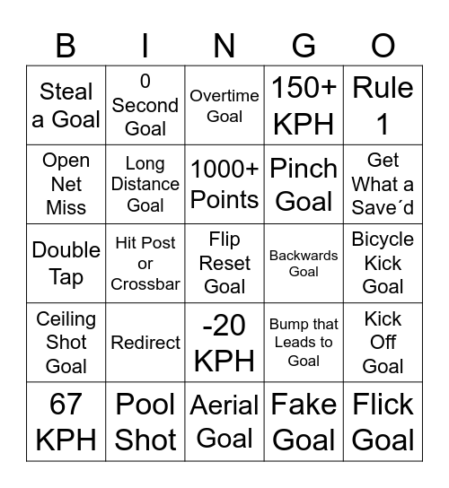 Rocket League - Bingo Card