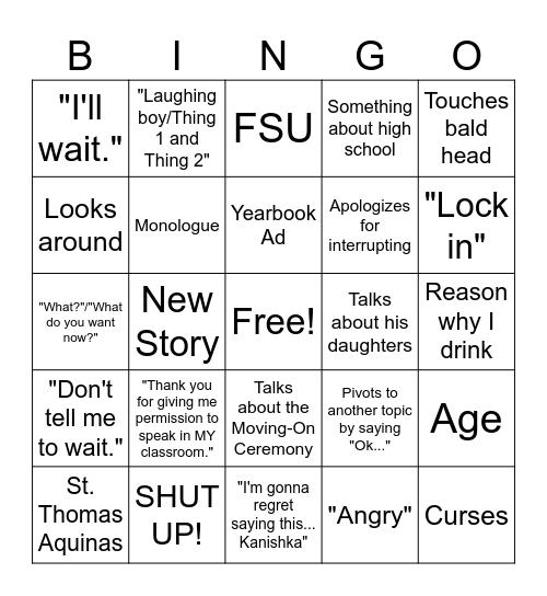 J Seegs Bingo Card