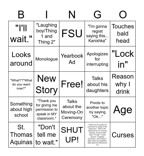 J Seegs Bingo Card