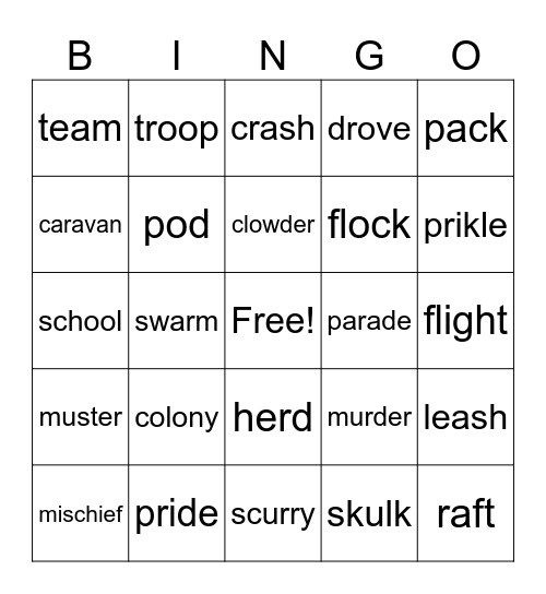 Collective Nouns Bingo Card