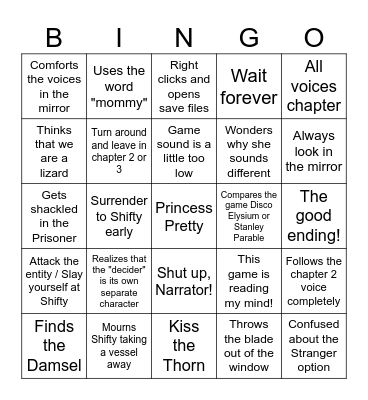 Slay The Princess Bingo Card