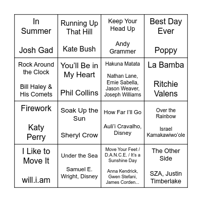 Summer Playlist Bingo Card