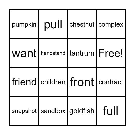 Compound Words Bingo Card