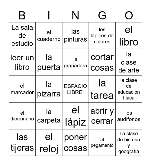 Cosas de la Escuela Bingo Card