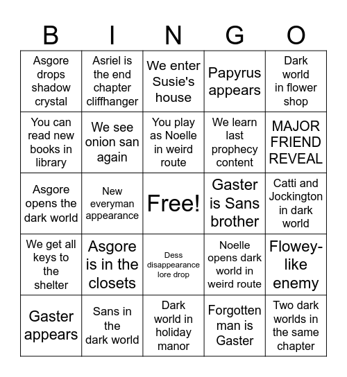 DELTARUNE 5 Bingo Card