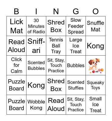 In Kennel Enrichment Bingo Card