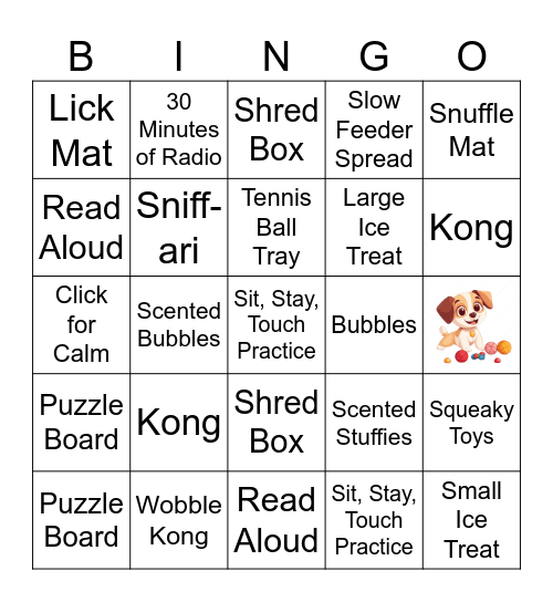 In Kennel Enrichment Bingo Card