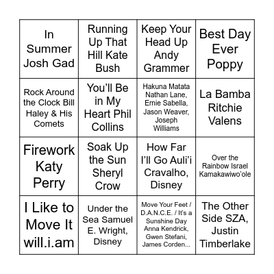 Summer Playlist Bingo Card