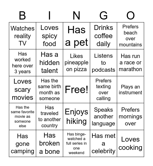 Common Ground Bingo Card