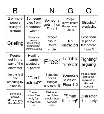 Dandy's World Matchmaking Bingo Card