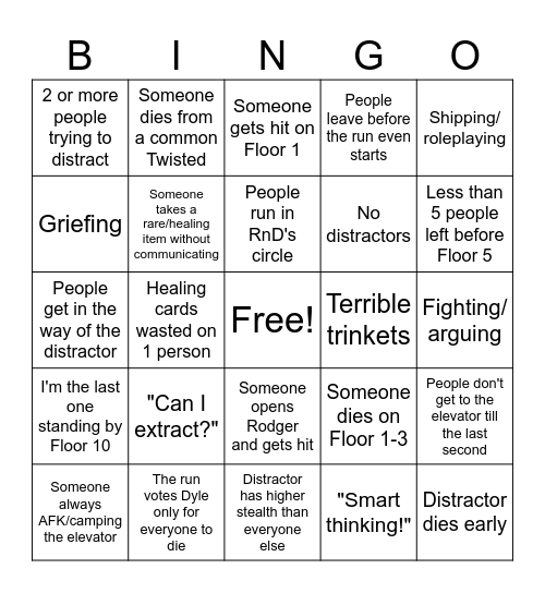 Dandy's World Matchmaking Bingo Card