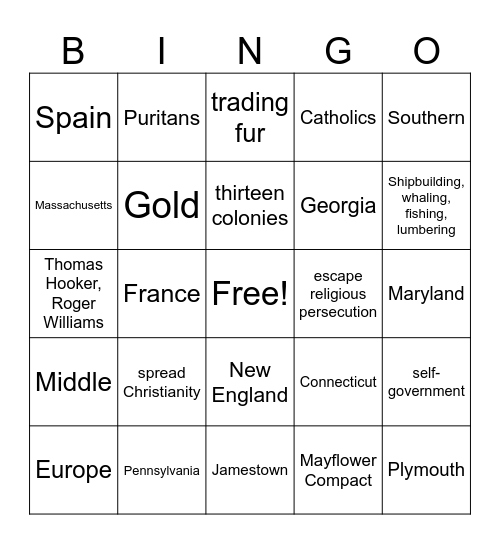 Assessment 1 Bingo Card