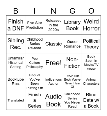 PJ's 2026 Reading Challenge Bingo Card