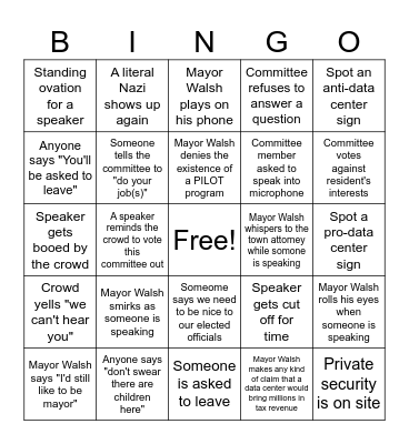 Andover Township Committee Bingo Card