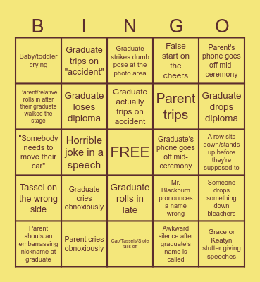 WHS GRADUATION Bingo Card